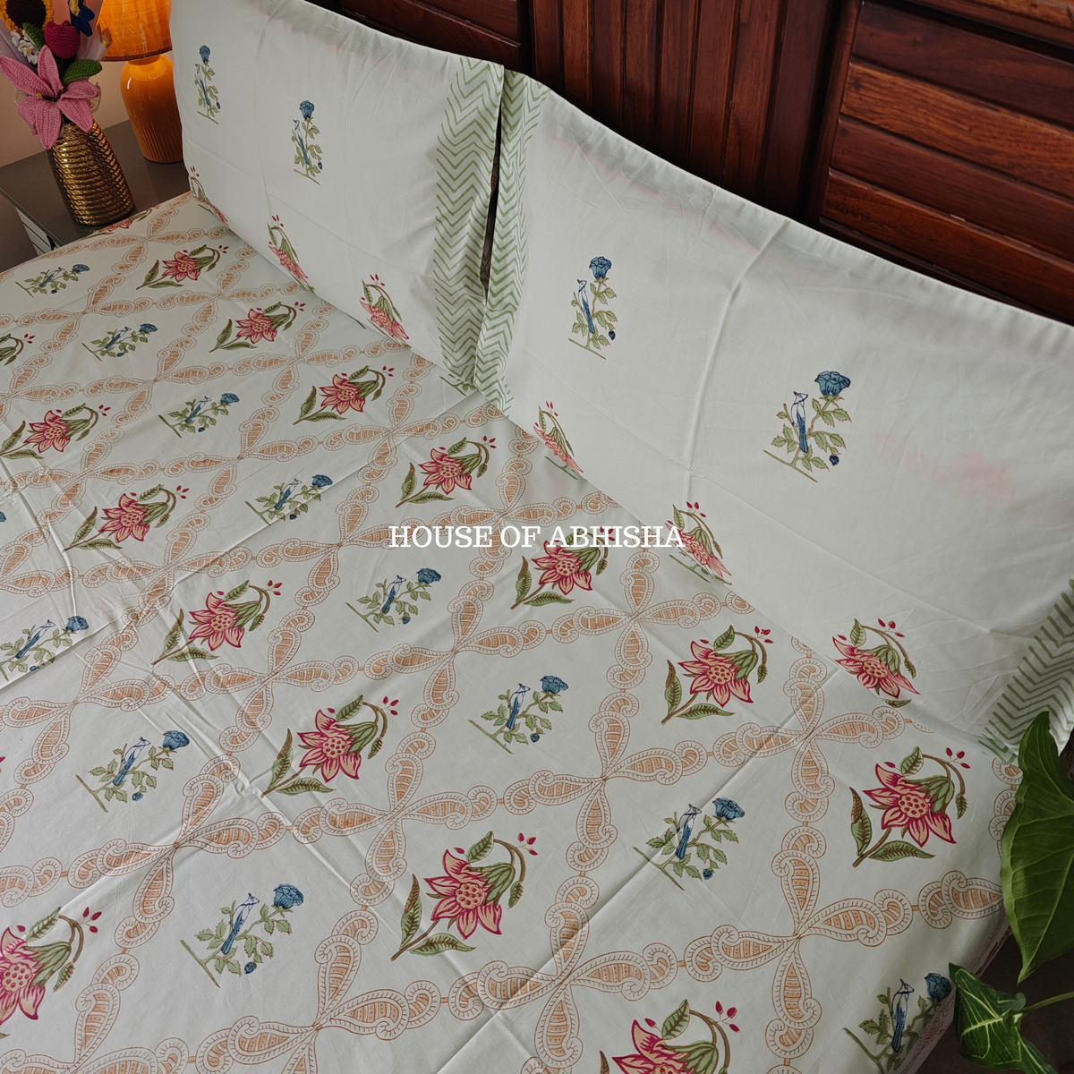 Hidden Garden Hand Block Premium Bedsheet Set