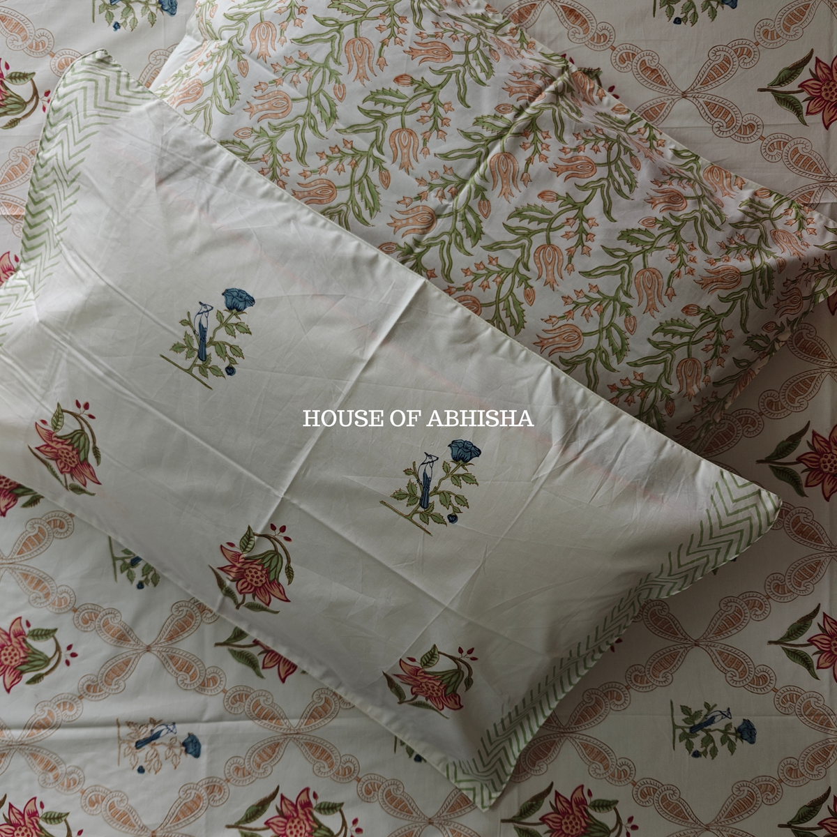 Hidden Garden Hand Block Premium Bedsheet Set