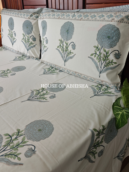 Rajnigandha Hand Block Premium Bedsheet Set