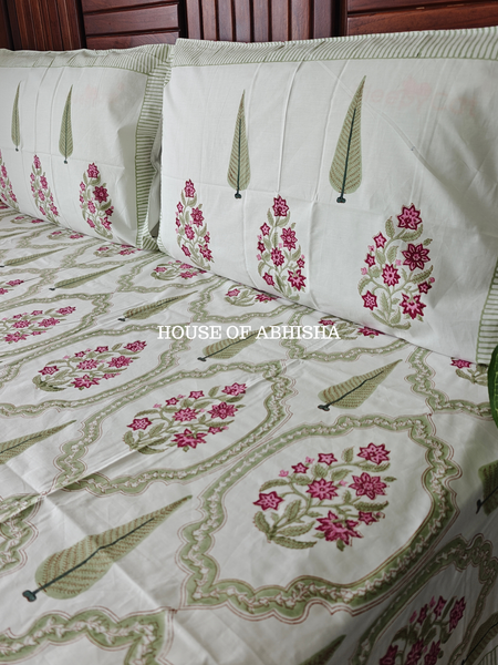 Garden Reverie Hand Block Premium Bedsheet Set