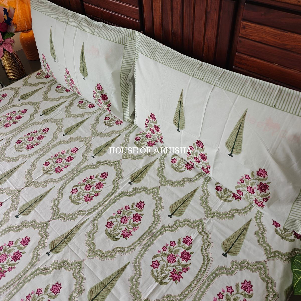 Garden Reverie Hand Block Premium Bedsheet Set
