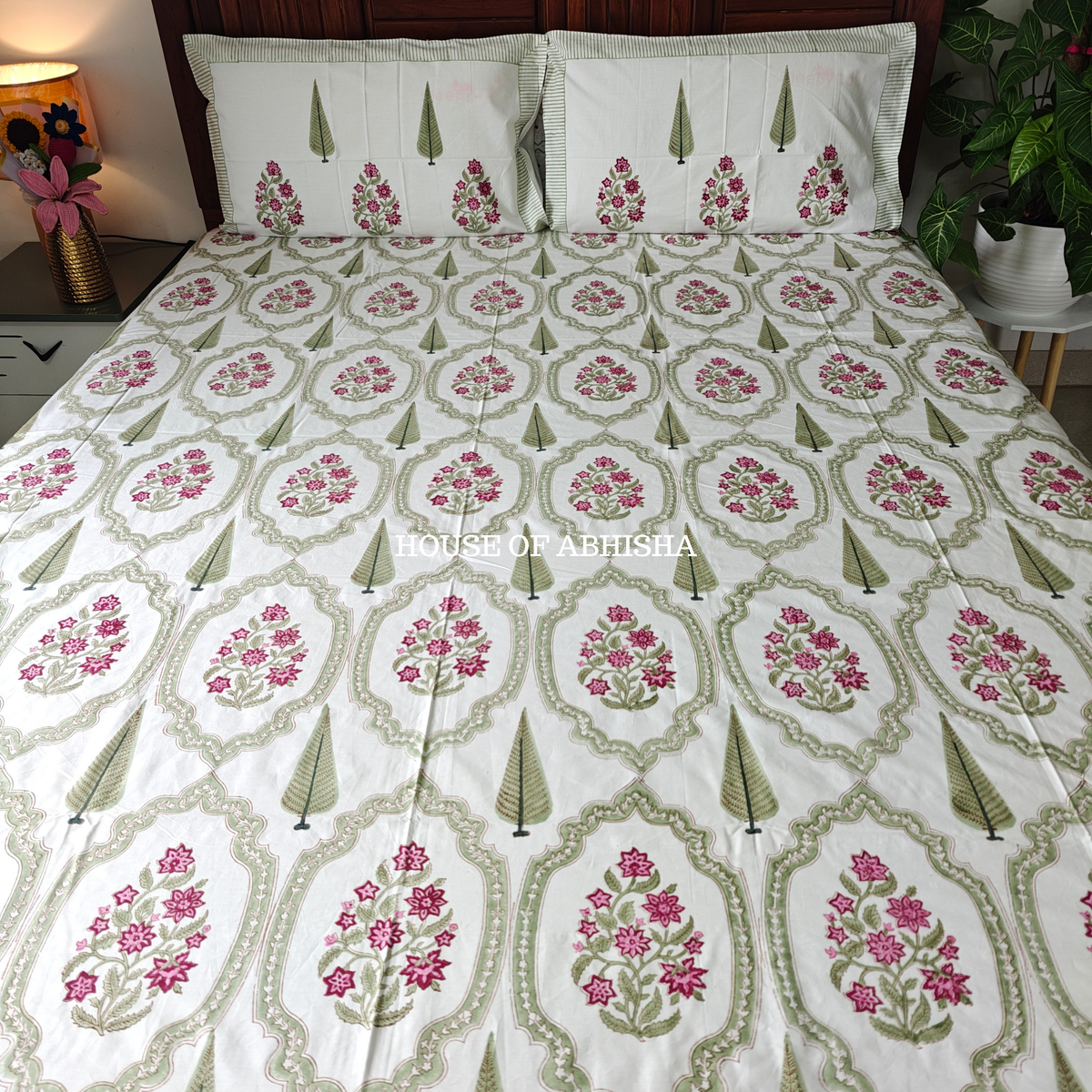Garden Reverie Hand Block Premium Bedsheet Set
