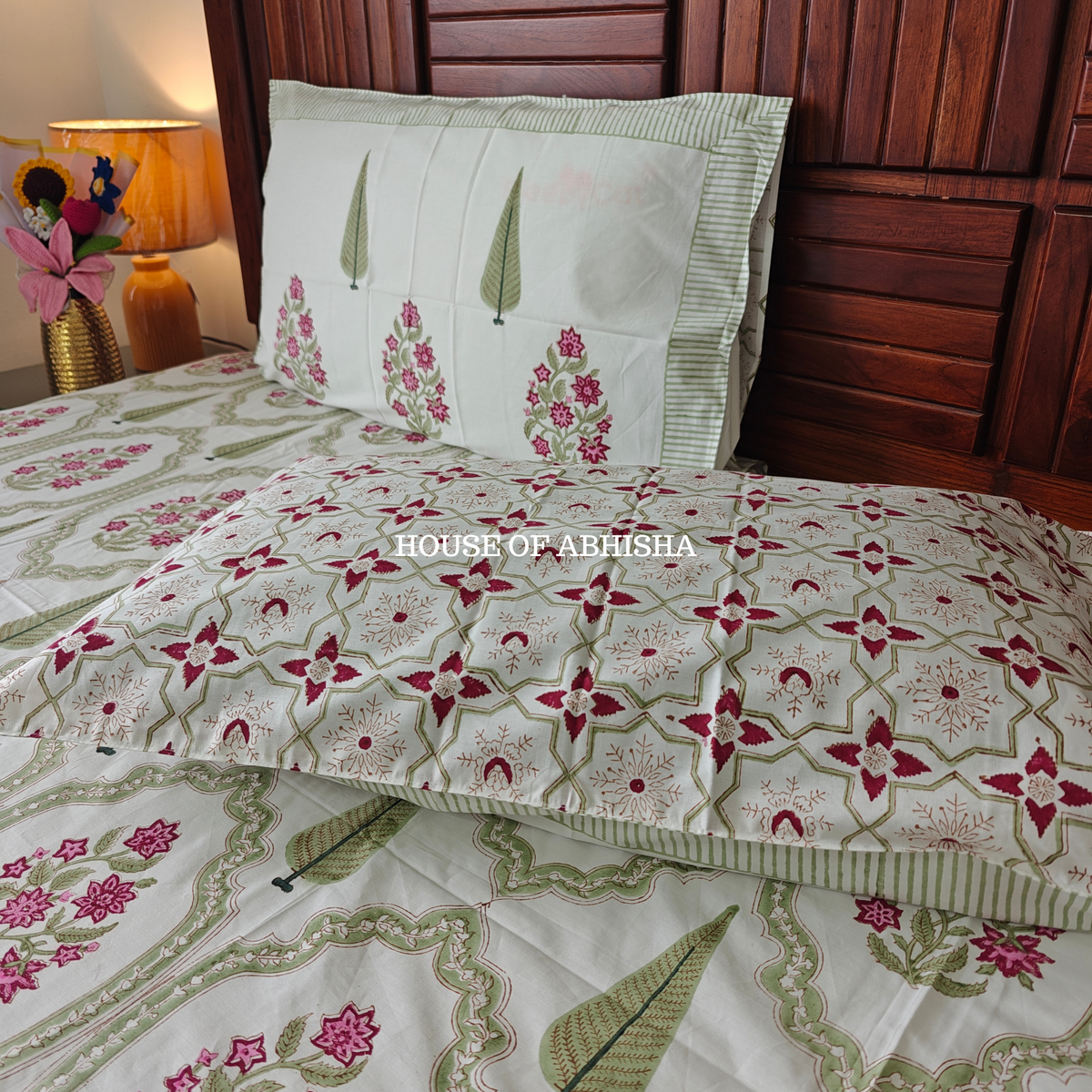 Garden Reverie Hand Block Premium Bedsheet Set