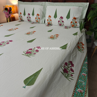 Kesar Bloom Hand Block Premium Bedsheet Set