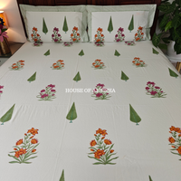 Kesar Bloom Hand Block Premium Bedsheet Set