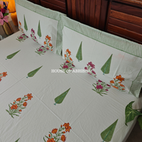 Kesar Bloom Hand Block Premium Bedsheet Set