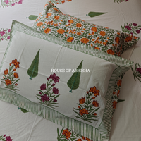 Kesar Bloom Hand Block Premium Bedsheet Set