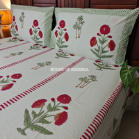 Red Marigold Hand Block Premium Bedsheet Set