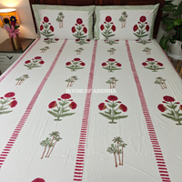 Red Marigold Hand Block Premium Bedsheet Set