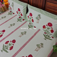 Red Marigold Hand Block Premium Bedsheet Set