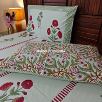 Red Marigold Hand Block Premium Bedsheet Set