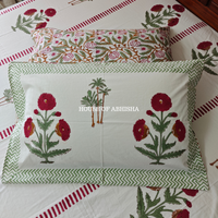 Red Marigold Hand Block Premium Bedsheet Set