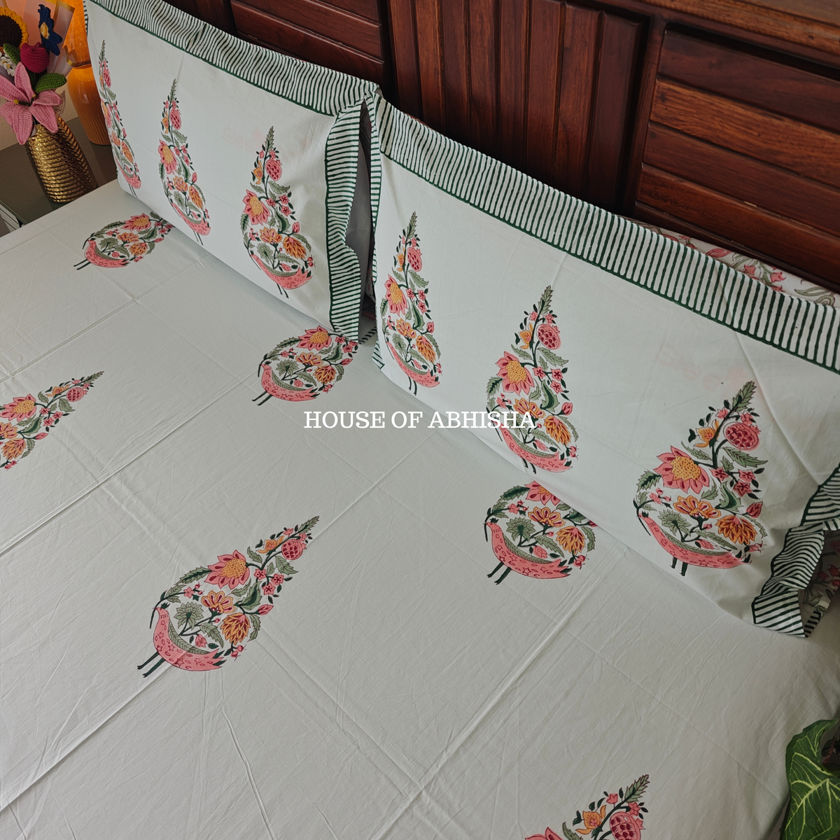 Kusumati Hand Block Premium Bedsheet Set