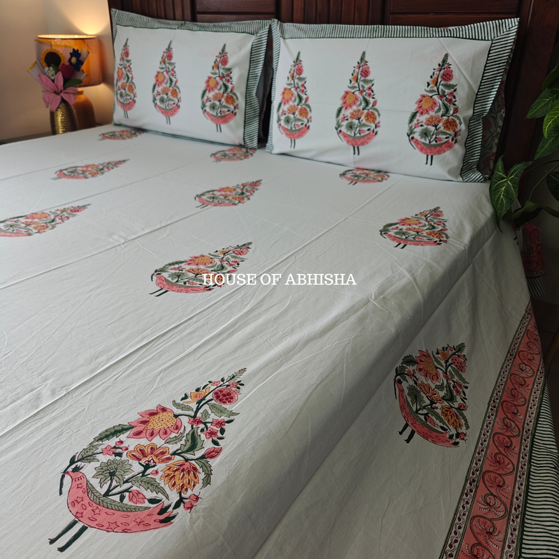 Kusumati Hand Block Premium Bedsheet Set