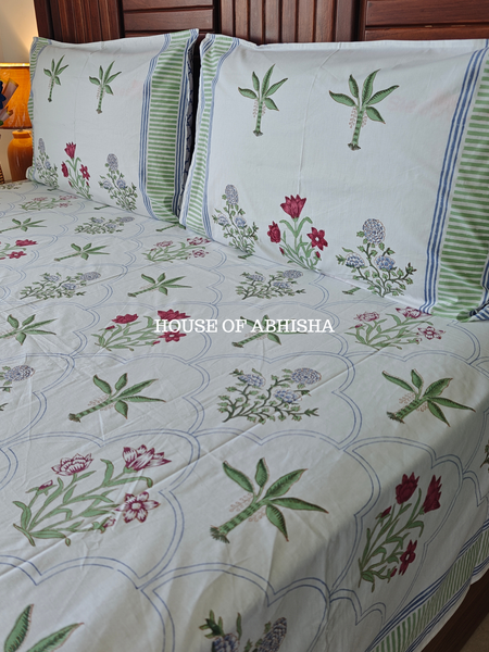 Paradise Garden Hand Block Premium Bedsheet Set