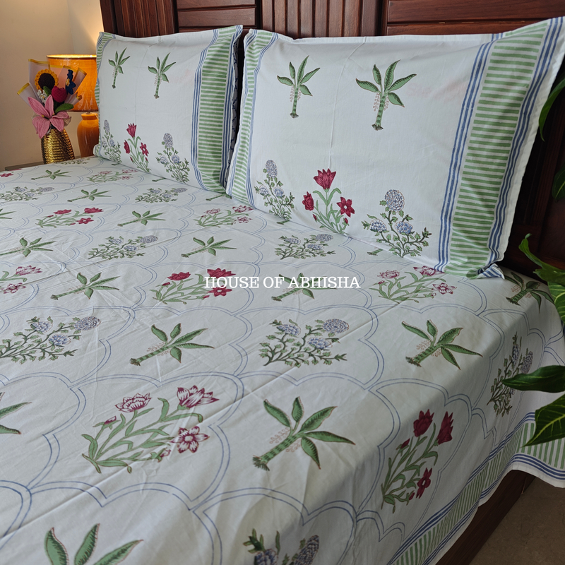 Paradise Garden Hand Block Premium Bedsheet Set