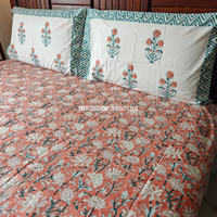 Misty Bloom Hand Block Premium Bedsheet Set
