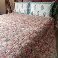 Misty Bloom Hand Block Premium Bedsheet Set