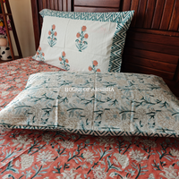 Misty Bloom Hand Block Premium Bedsheet Set