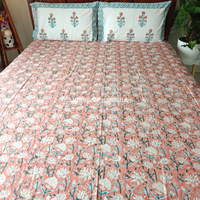 Misty Bloom Hand Block Premium Bedsheet Set