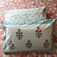 Misty Bloom Hand Block Premium Bedsheet Set