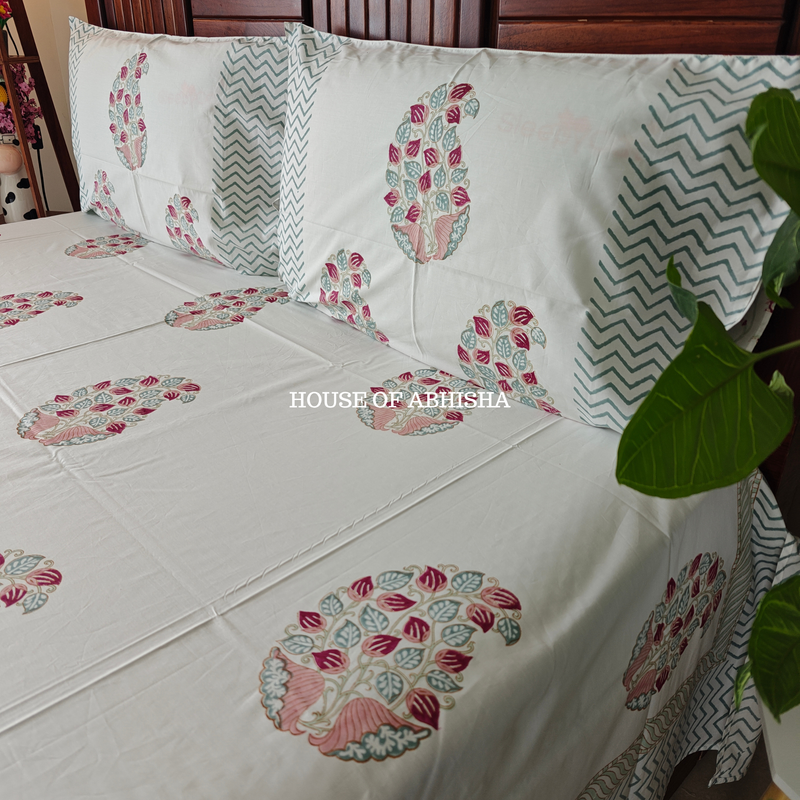 The Paisley Hand Block Premium Bedsheet Set
