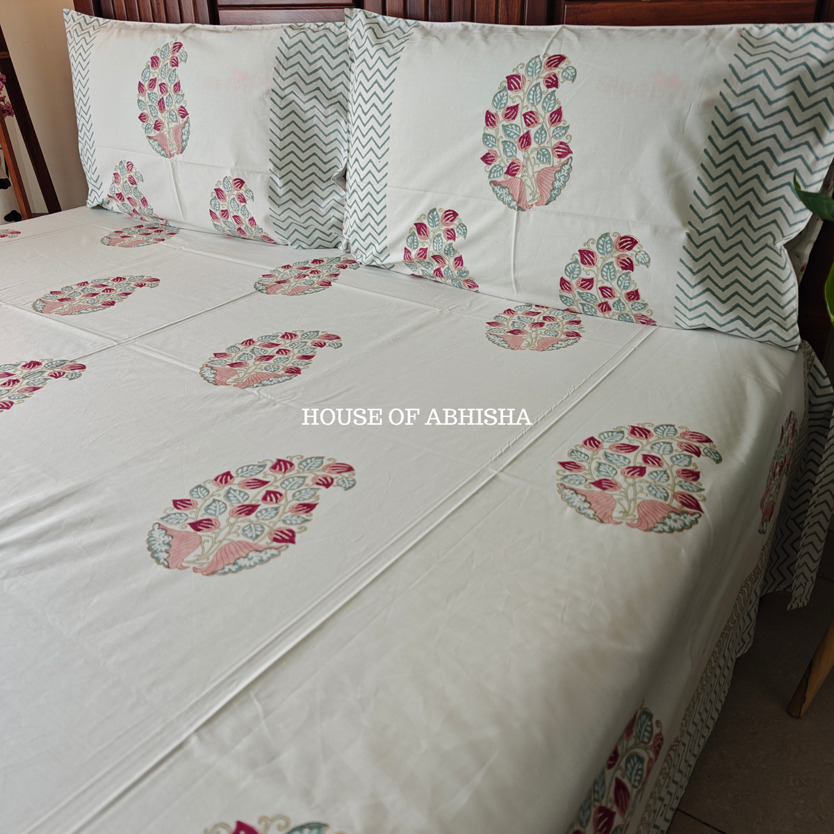 The Paisley Hand Block Premium Bedsheet Set