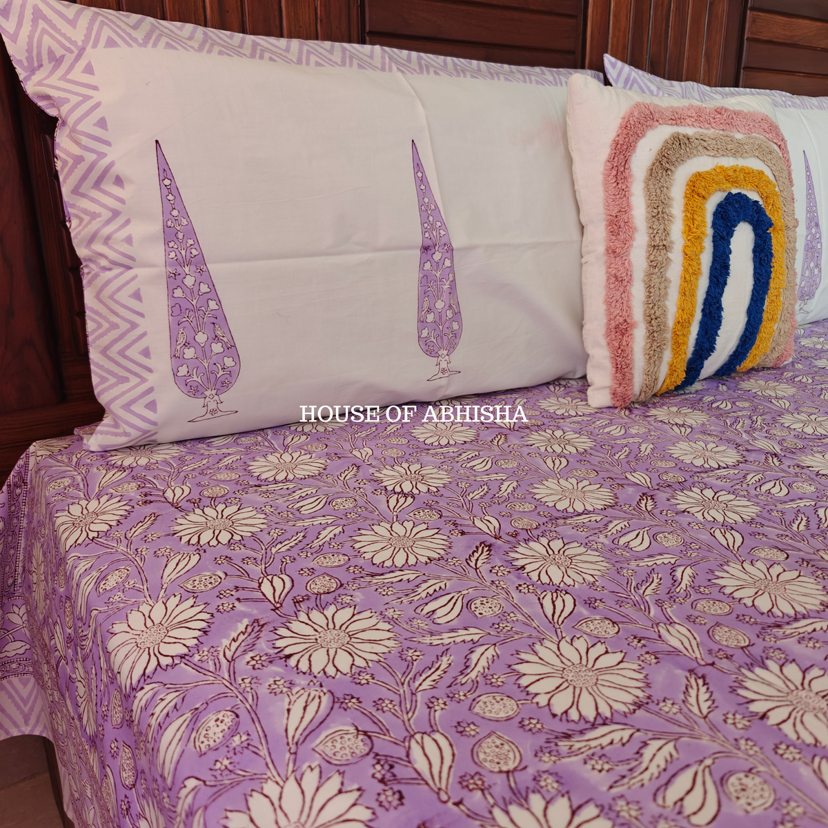 English Lavender Hand Block Premium Bedsheet Set
