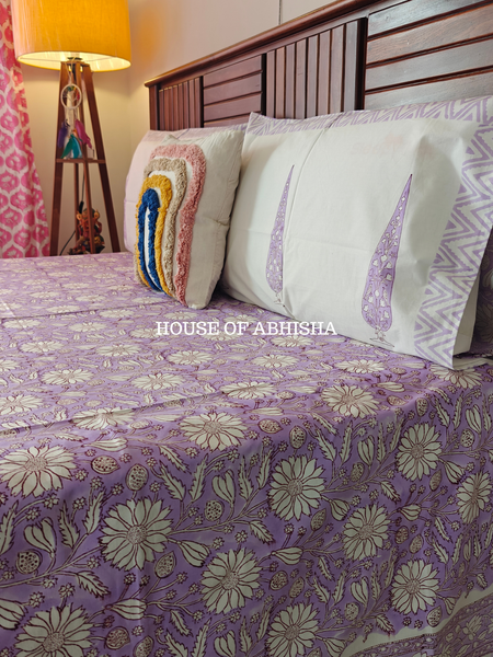 English Lavender Hand Block Premium Bedsheet Set