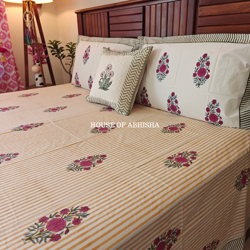 Sukoon Hand Block Premium Bedsheet Set