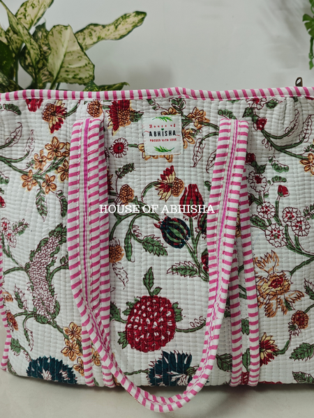 Phoolwari Quilted Cotton Tote Bag