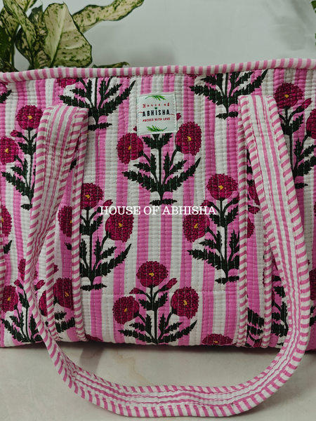 Rosette Quilted Cotton Tote Bag