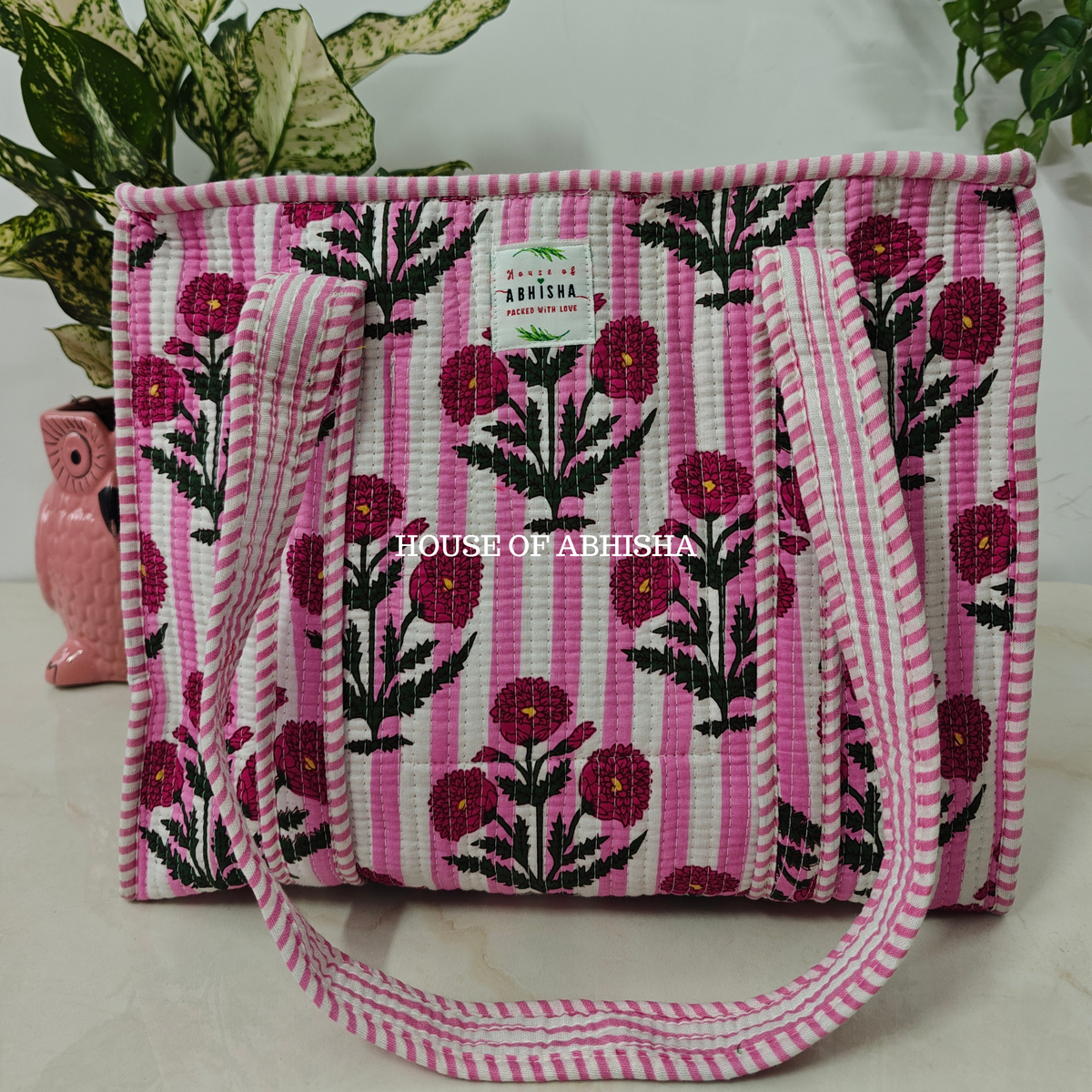Rosette Quilted Cotton Tote Bag