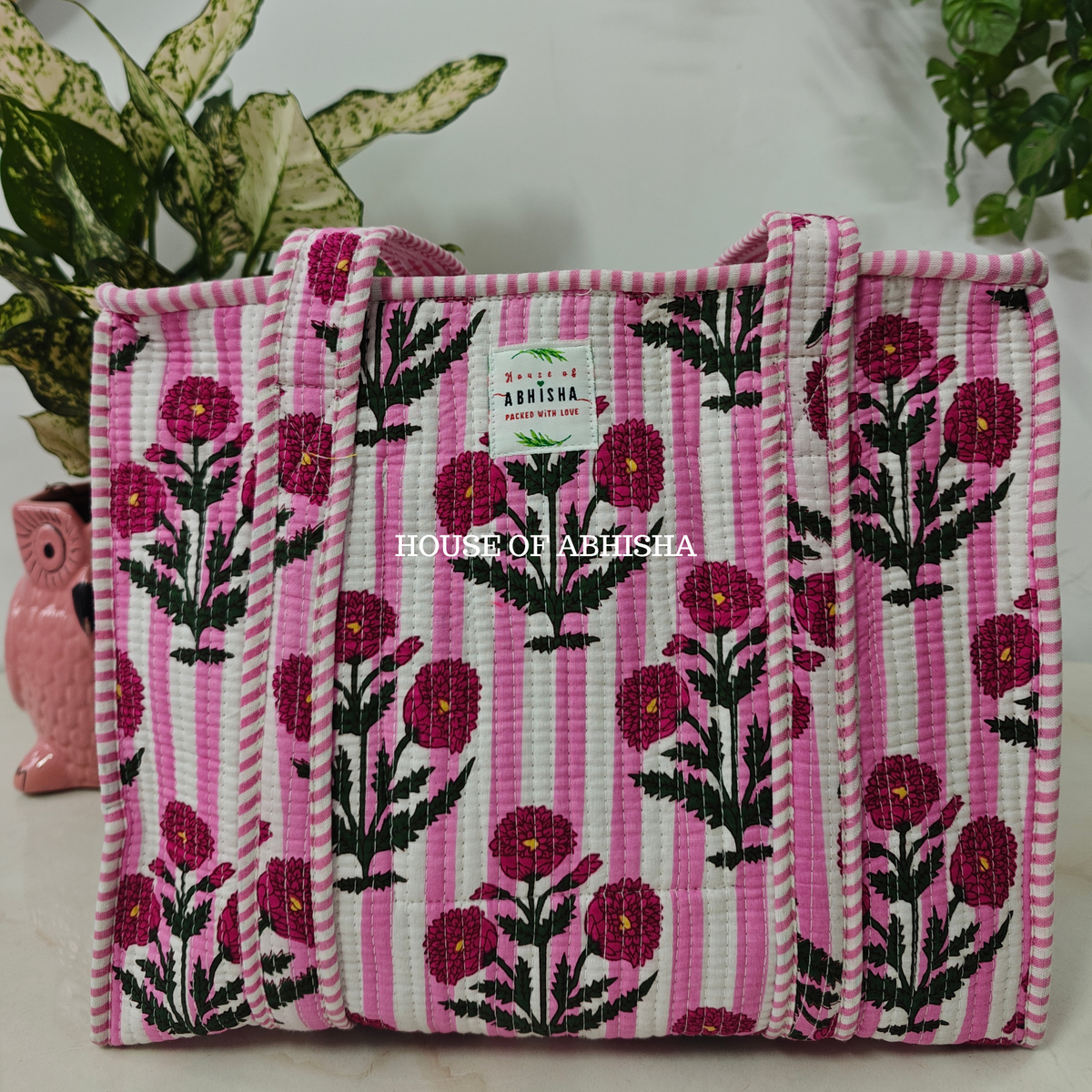 Rosette Quilted Cotton Tote Bag