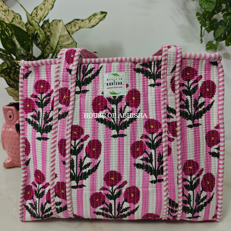 Rosette Quilted Cotton Tote Bag
