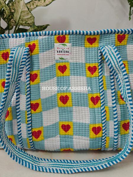 Rosy Heart Quilted Cotton Tote Bag