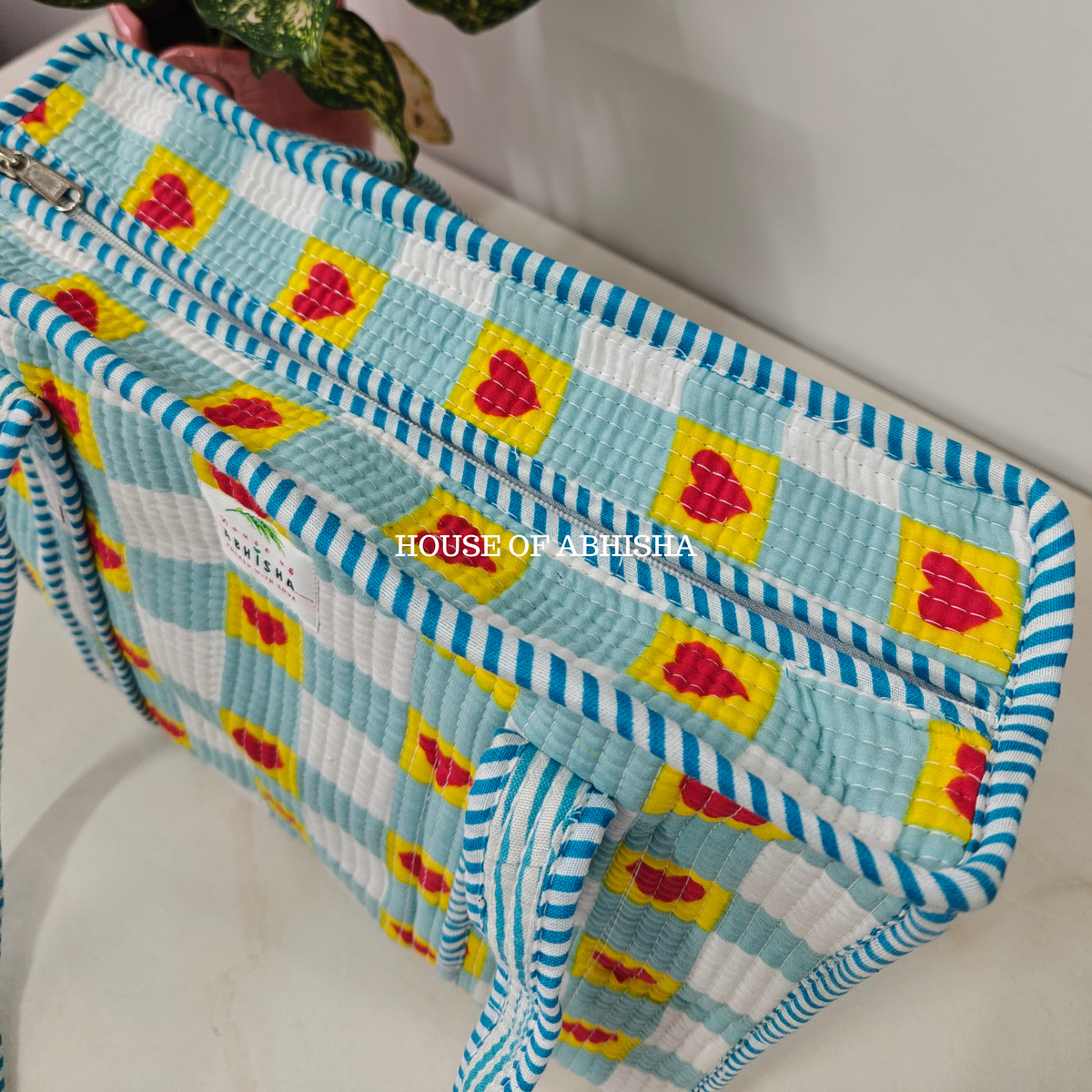 Rosy Heart Quilted Cotton Tote Bag