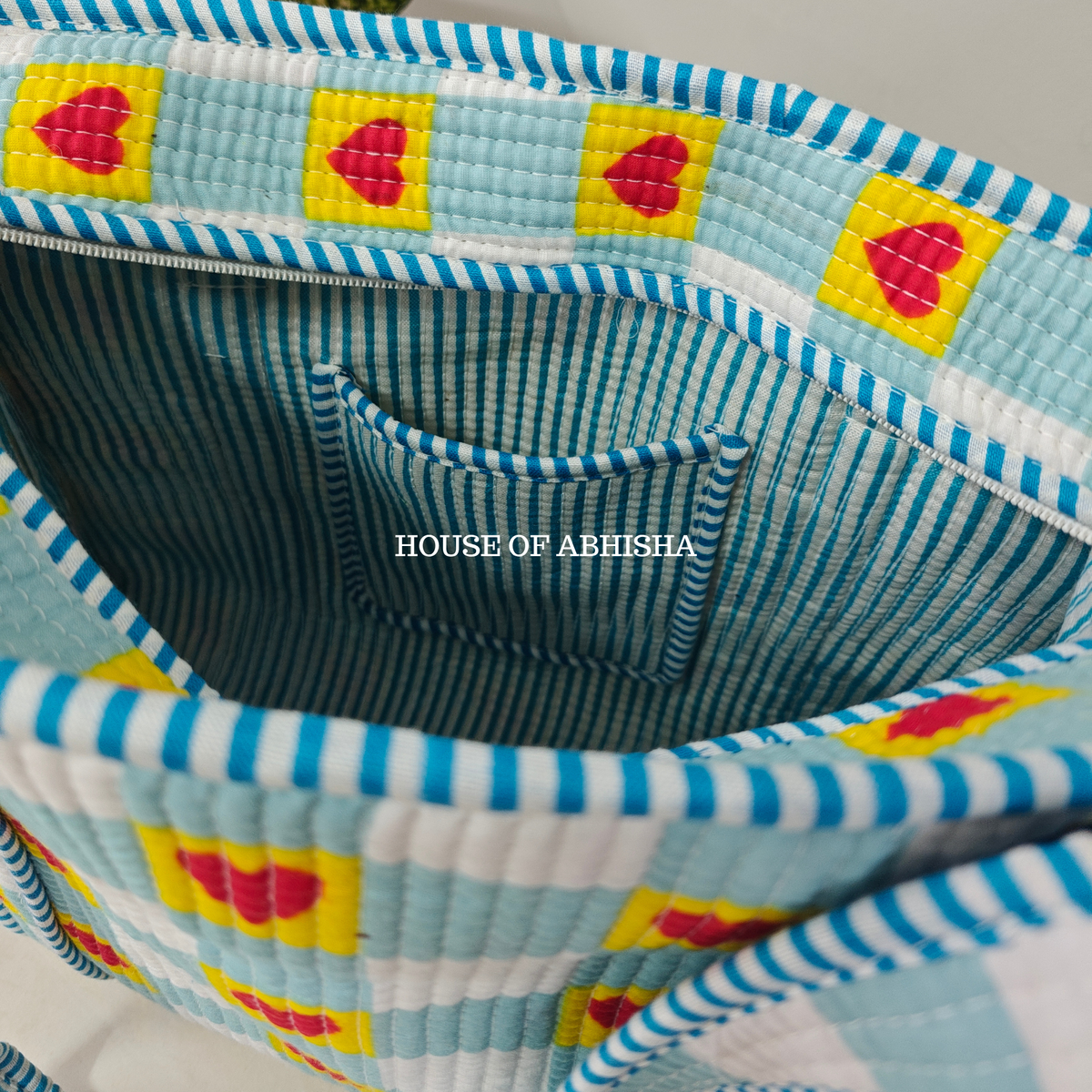 Rosy Heart Quilted Cotton Tote Bag