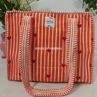 Orange Hearts Quilted Cotton Tote Bag