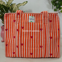Orange Hearts Quilted Cotton Tote Bag