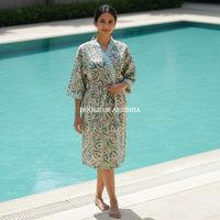 Mira Handblock Printed Waffle Cotton Adult Bathrobe