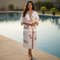 Kamal Handblock Printed Waffle Cotton Adult Bathrobe