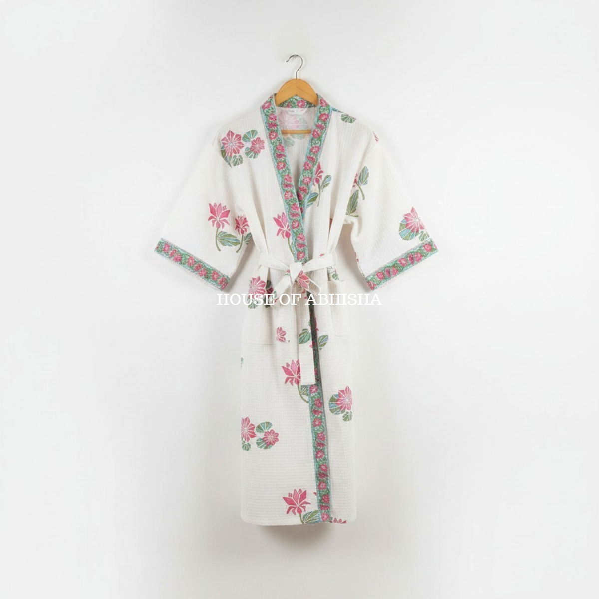 Kamal Handblock Printed Waffle Cotton Adult Bathrobe