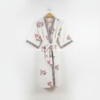 Kamal Handblock Printed Waffle Cotton Adult Bathrobe