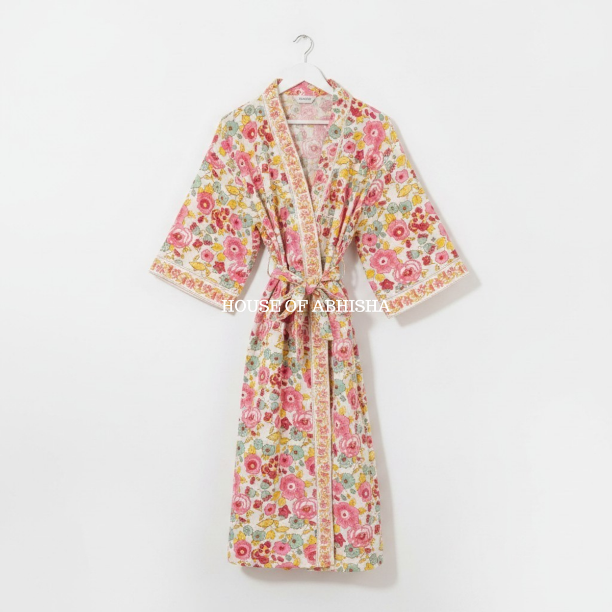 French Garden Handblock Printed Waffle Cotton Adult Bathrobe