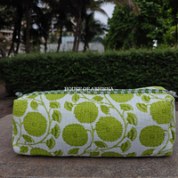 Lush Green Handblock Printed Quilted Dyson Bag