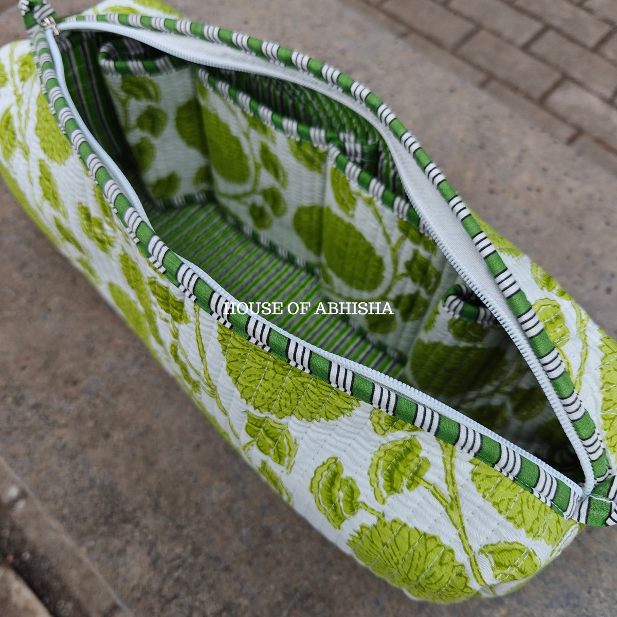 Lush Green Handblock Printed Quilted Dyson Bag