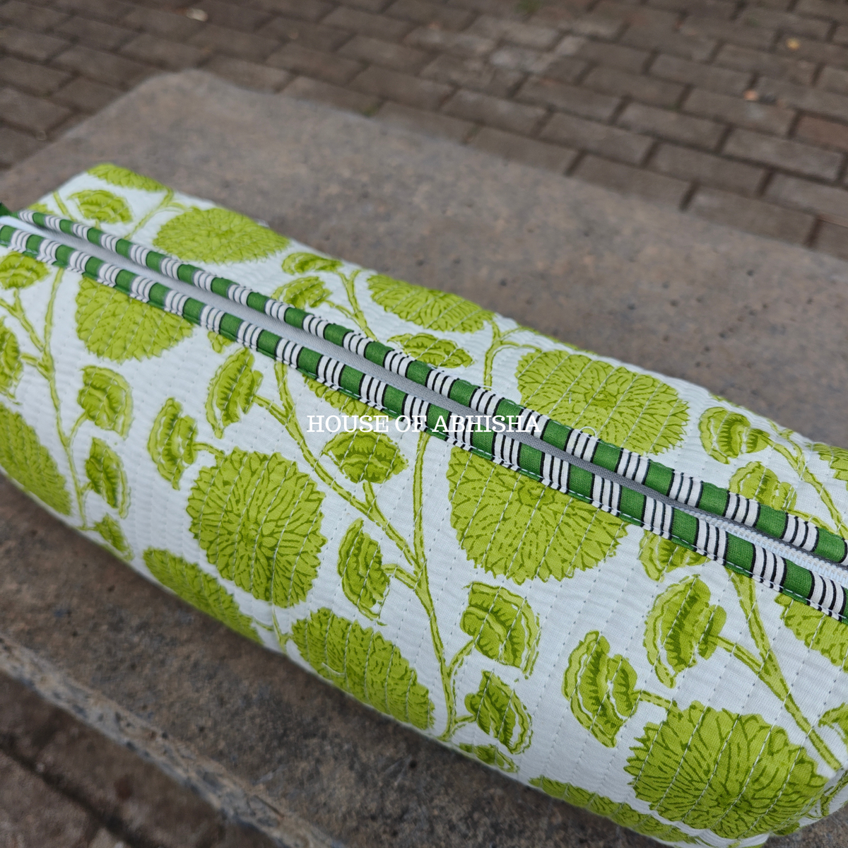 Lush Green Handblock Printed Quilted Dyson Bag