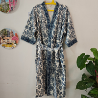 The Grove Handblock Printed Waffle Cotton Bathrobe with Matching Slippers