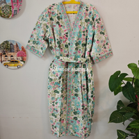 Petal Handblock Printed Waffle Cotton Adult Bathrobe
